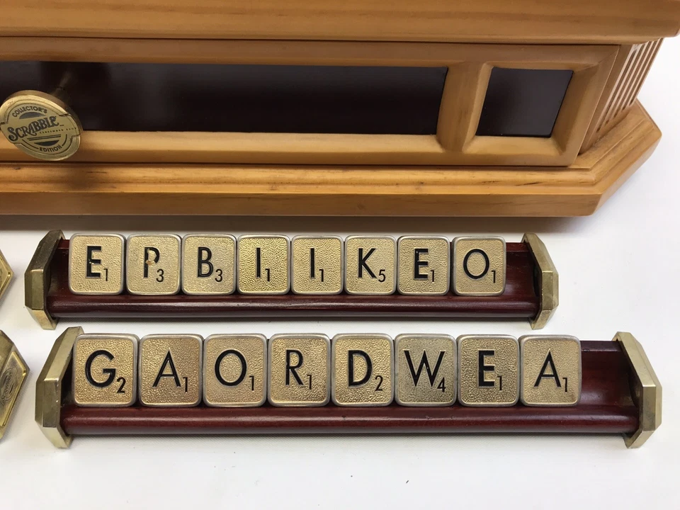 Franklin Mint Collector's Edition Scrabble w/ Golden Tiles, Wooden Swivel Board - Image 4 of 4