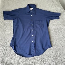Vintage Arrow Shirt Adult 15.5 Medium Blue 70s Big Collar Disco Polyester Mens