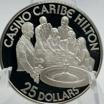 1/2 oz Silver $25 Casino Caribe Hilton San Juan Puerto Rico #2484