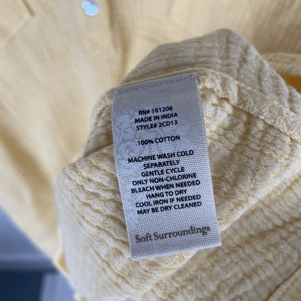 Soft Surroundings Yellow Long Sleeve Cotton Gauze Popover Top Tunic Size Large - Image 4 of 4