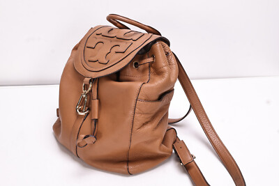 TORY BURCH All T Pebble Leather Backpack Rucksack Brown