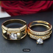 Luxury Classic Couple Rings Set Fashionable Ladies Zircon Wedding Engagement...