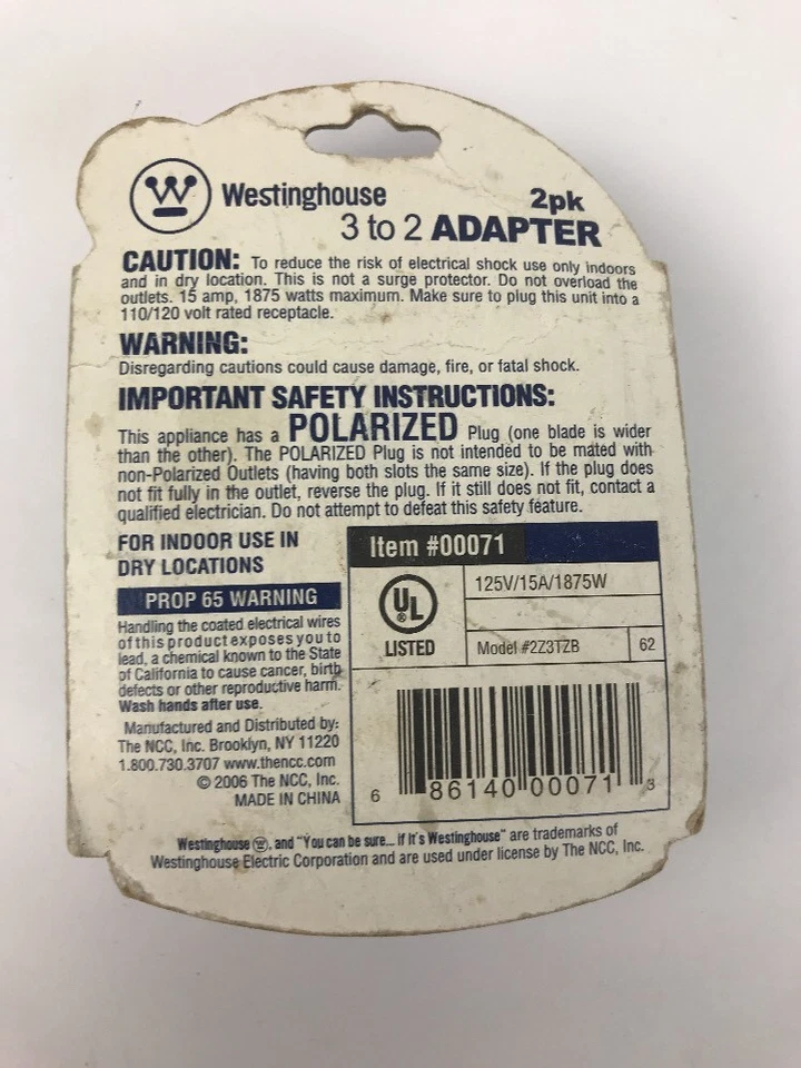 ADAPTADOR WESTINGHOUSE 3 A 2 ADAPTADOR DE 3 HILOS A 2 HILOS PAQUETE DE 2 - 3 PUNTAS A 2 Foto 3 de 3