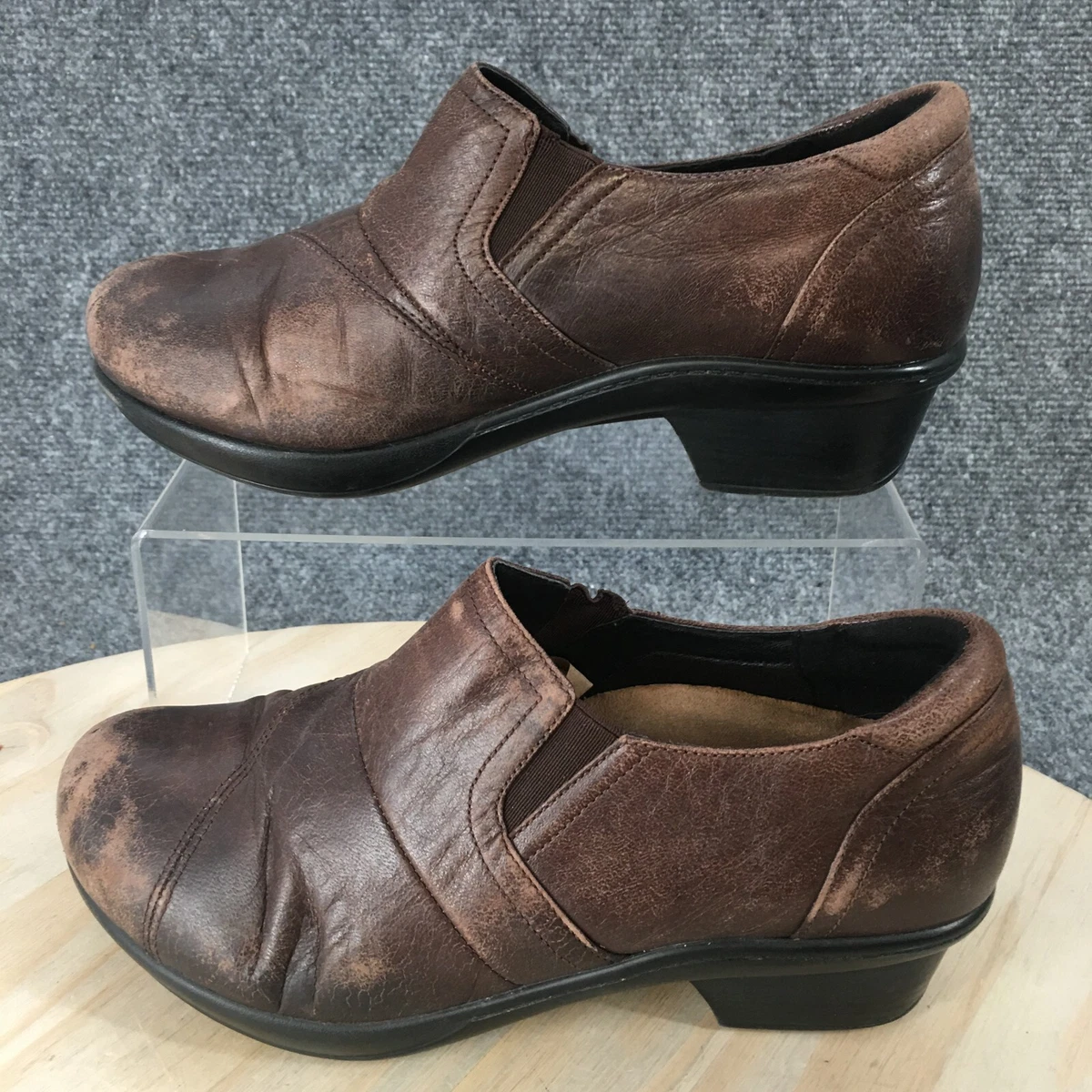 Abeo Shoes Womens 7.5 Carin Slip On Clogs Brown Leather Round Toe Casual Comfort