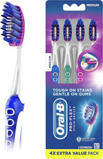 Pro-Flex Stain Eraser Manual Toothbrush, Medium, 4 Count