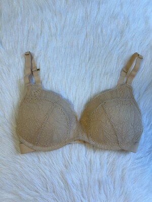 Lively Bra Women Size 32DD Beige Lace Wireless Lightly Lined Back Closure