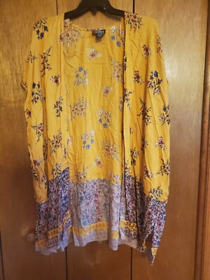 Angie Boho Floral Kimono Gold Open Front Oversized Size M