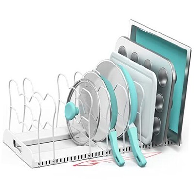  10 Compartments Expandable Pan Organizer, White, 10 Adjustable Compartments