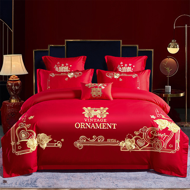 Bedding Set Quilt Queen King Size 4-PC Chinese Traditional Wedding Embroidered