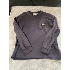 Rasco FR Mens Navy Blue Flame Resistant Henley Work Shirt HRC 2 Long Sleeve L