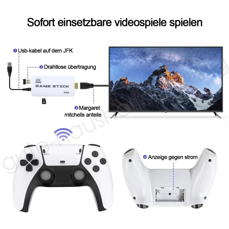 4K Retro Videospielkonsole 20000+ Spiele,USB TV-Stick mit 2x Kabellose Konsole - Bild 3 von 4