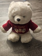 White Plush Bear Plush with Red Christmas Sweater 2000 Holiday Collectible