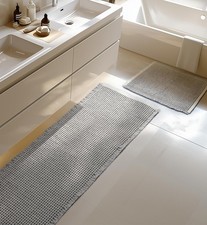 Furicher Boho Badteppich Set 2 Teilig, Grau Wei&szlig;, Rutschfest, Waschbar, 51 x