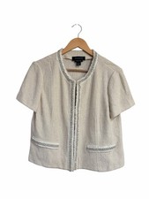 St John Santana Knit Jacket Beaded Pearl Rhinestone Trim Cream 10