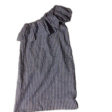 NWT $128.00 .MADEWELL One Shoulder Blue White Striped Ruffle Linen Pocket Sz XXS