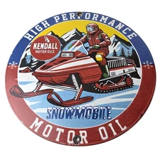 Vintage Kendall Motor Oil Sign - Snowmobile Winter Sport Ad Gas Porcelain Sign