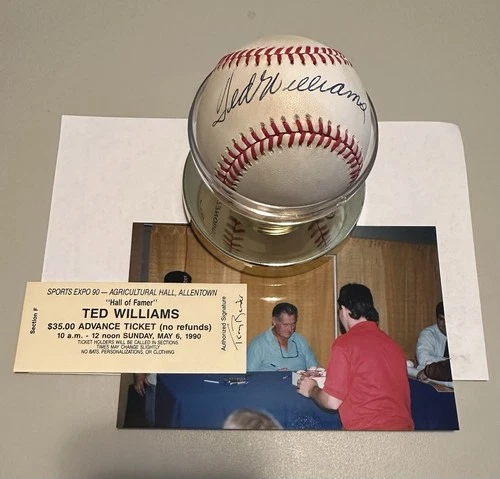 Ted Williams Autographed Baseball, Signed At Sports Event In 1990.