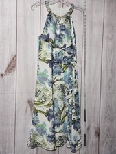 Lovely by Adrianna Papell Dress Womens 10 Blue Green Floral Chiffon Maxi Beaded