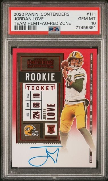 Jordan Love 2020 Panini Contenders Red Zone Ticket Auto PSA 10 #111 Rookie RC
