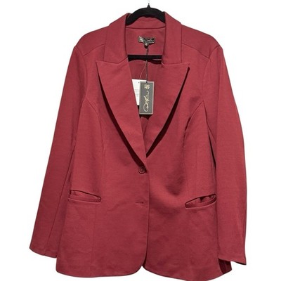 DG2 by Diane Gilman Womens Ponte Knit Boyfriend Blazer Jacket Burgundy LARGE
