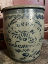 Stoneware crock T F REPPERT Greensboro Pa. 2 gallon