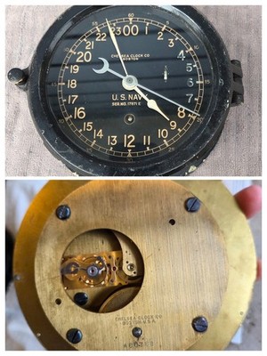 Working Vintage 1944 Chelsea WWII U.S. Navy Deck Clock Mvt S/N