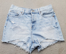 Express Jean Shorts Womens 6 Blue Denim Rigid High Rise Button Fly 2" Inseam