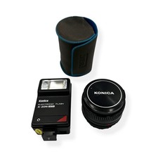 Konica Hexanon AR 50mm f/1.8 Lens with Electronic  Auto Flash X-20N & Case Japan