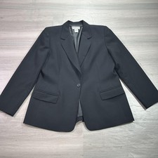 Pendleton Blazer Womens 14 Black Wool Made USA Single Button Lined Jacket