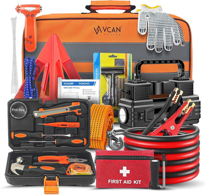 Car Emergency Kit Portable Air Compressor First Aid Kit Jumper Cables Roadside