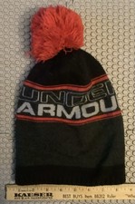 Under Armour Beanie Hat Snow Ski Winter Cap Toque Black And Red Pom