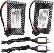 2 Pack 7.4V 1300mAh Li-ion Rechargeable Battery with SM3P Plug and Charger Cable