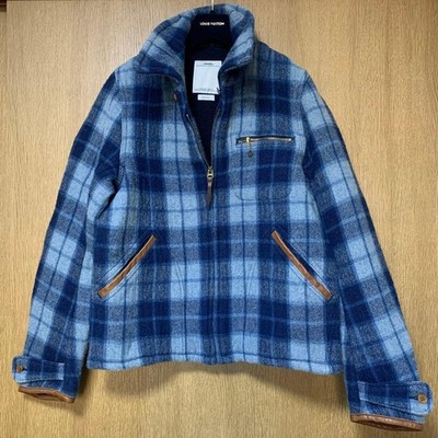 Visvim Check Zip Up Jacket Men's Leather Elbow Patch Casual Outerwear #FE ADB