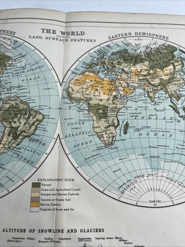 1910: Weltkarte Westliche Osthalbkugel Landoberfläche Merkmale CS #1 - Bild 9 von 10