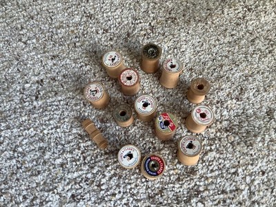 VINTAGE WOODEN THREAD SPOOLS - LOT OF 14