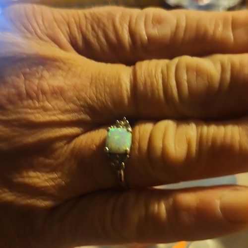 Silver Ring with Oval White Opal Stone and Side Stones - Picture 2 of 2