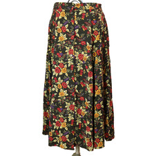 VTG 90s Y2K Sag Harbor Floral Print Button Front Midi Skirt Elastic Waist M