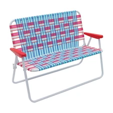 CAMP & GO 16.5" High Seat Outdoor Double Wide Loveseat Web Folding Chair, Blu...