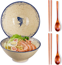 2 X 40 OZ Ceramic Ramen Bowls, 8 in Large Japanese Noodle Soup Bowl, Match 