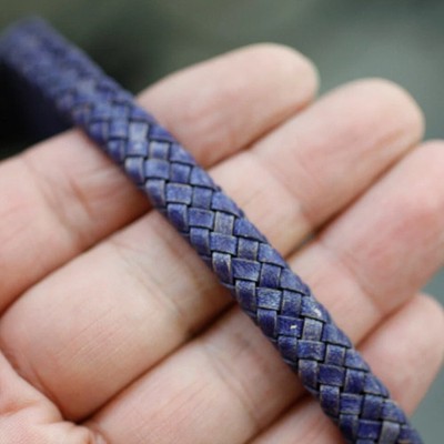 Flaches geflochtenes Lederband 10x5mm Vintage Violett echtes Leder 1m DIY Armba