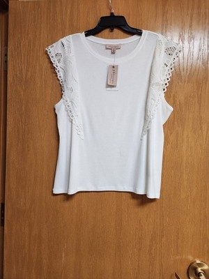 Bright White Crochet Lace Accent Short Sleeve Top. 2X. NWT. By Philosophy. 