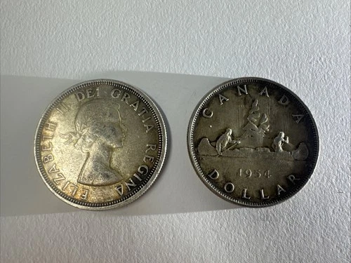 (2) Canada Silver Dollar 1954
