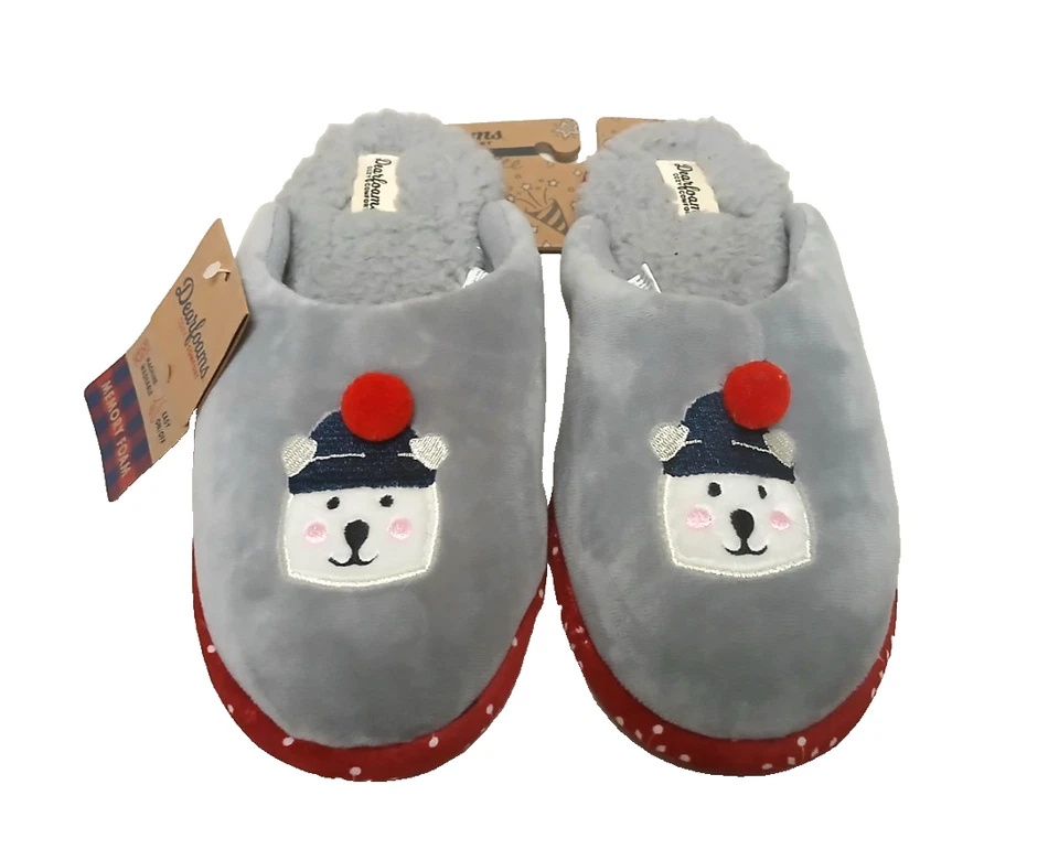 Zapatillas de vacaciones Dearfoams LRG 9-10 gris rojo oso polar acogedor polar espuma viscoelástica Foto 3 de 4