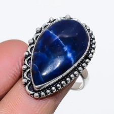 Sodalite Gemstone Handmade 925 Sterling Silver Jewelry Ring 8 h351