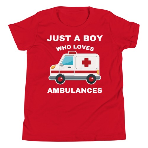 Just A Boy Whol Loves Ambulances Emergency Vehicle Lover Youth T-Shirt - Picture 4 of 5