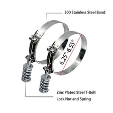 Spring Loaded T-bolt Clamps 6.25-6.55 Clamp Range 300 Stainless Steel New 2pcs