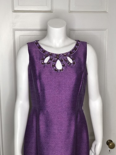 Antonio Melani Purple Metallic Collar Sleeveless Sheath Dress 6 - Picture 2 of 6