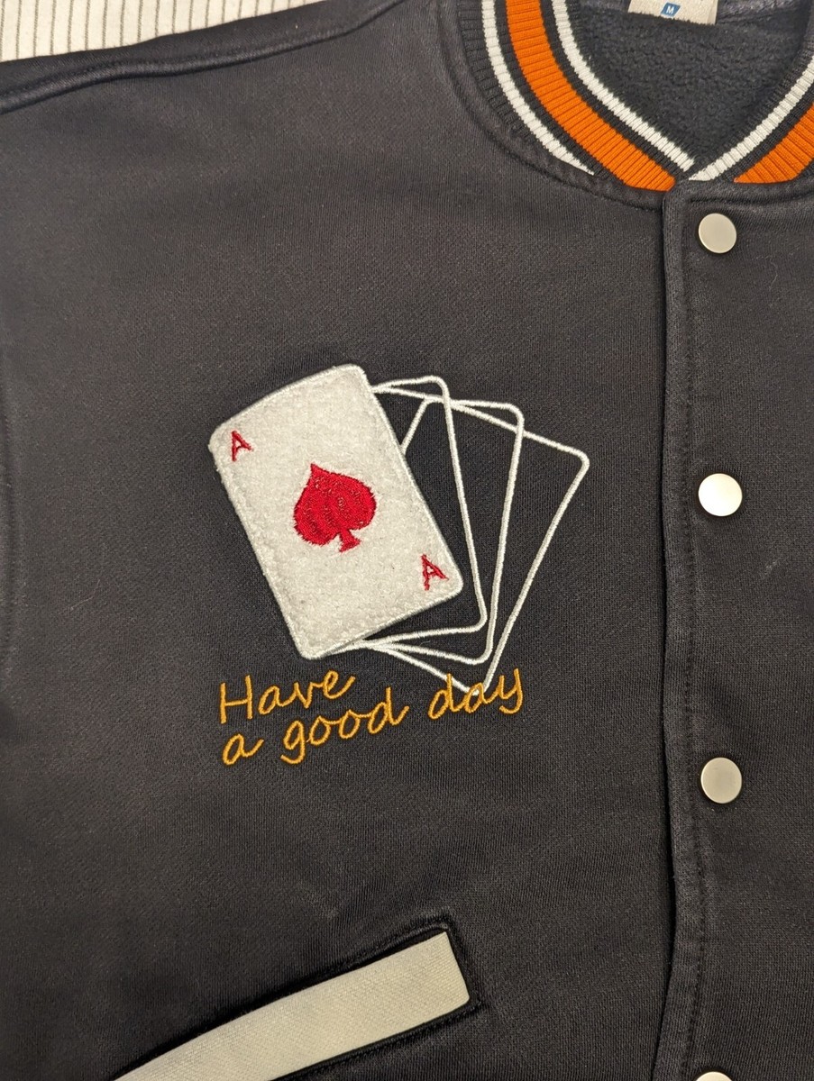 Embroidered Varsity Poker Jacket Black And Orange Embroidered Varsity Poker Jacket Black And Orange