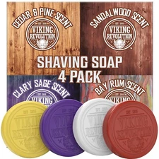 Viking Revolution Shaving Soap for Men 4 Pack for Smooth Wet Shave