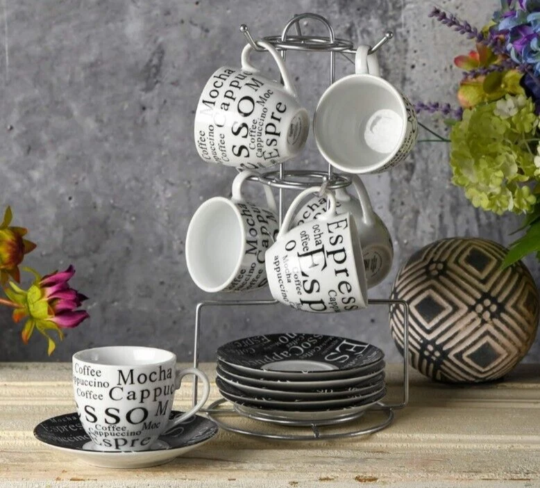 Gibson Expressions Gres Café Espresso 2.5 OZ Taza y Platillo Juego de 13 piezas Nuevo en Caja Foto 4 de 4